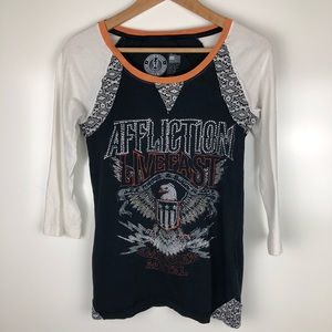 Affliction 3/4 sleeve tee. Size small